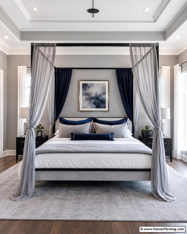 Navy Blue Ceiling for Bold Contrast - 25 Navy Blue and Grey Bedroom Ideas for Modern Style