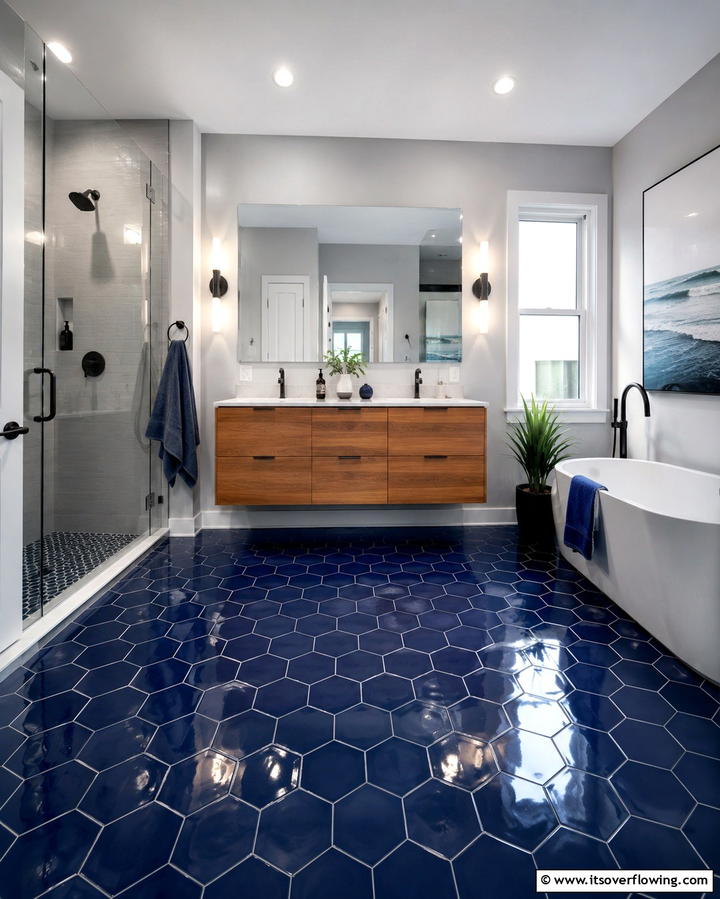 Navy Blue Floor Tiles - 25 Navy Blue Bathroom Ideas for a Luxurious Look