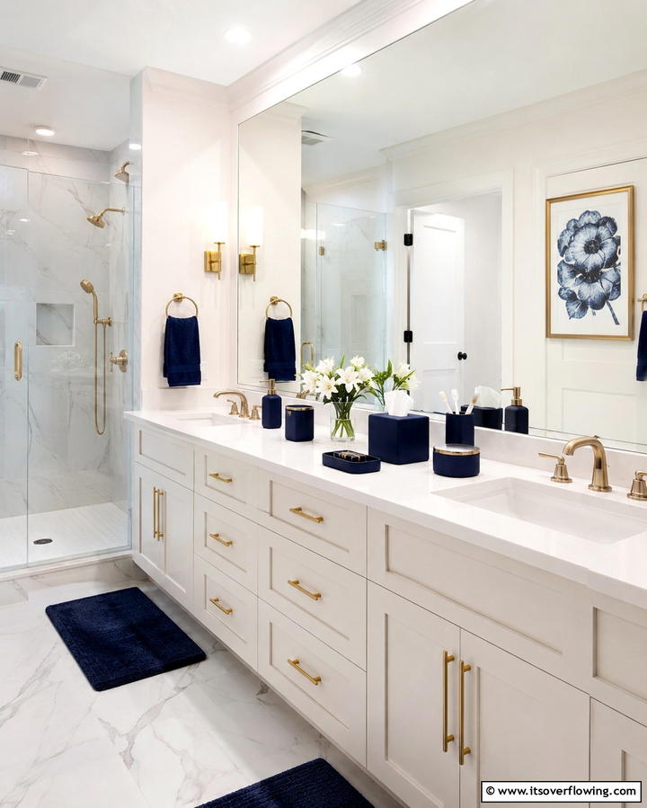 Navy Blue Glass Panels - 25 Navy Blue Bathroom Ideas for a Luxurious Look