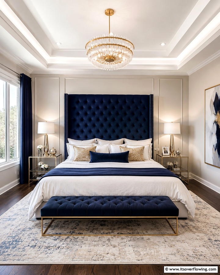 Navy Blue Headboard - 25 Moody Blue Bedroom Ideas for a Relaxing Space