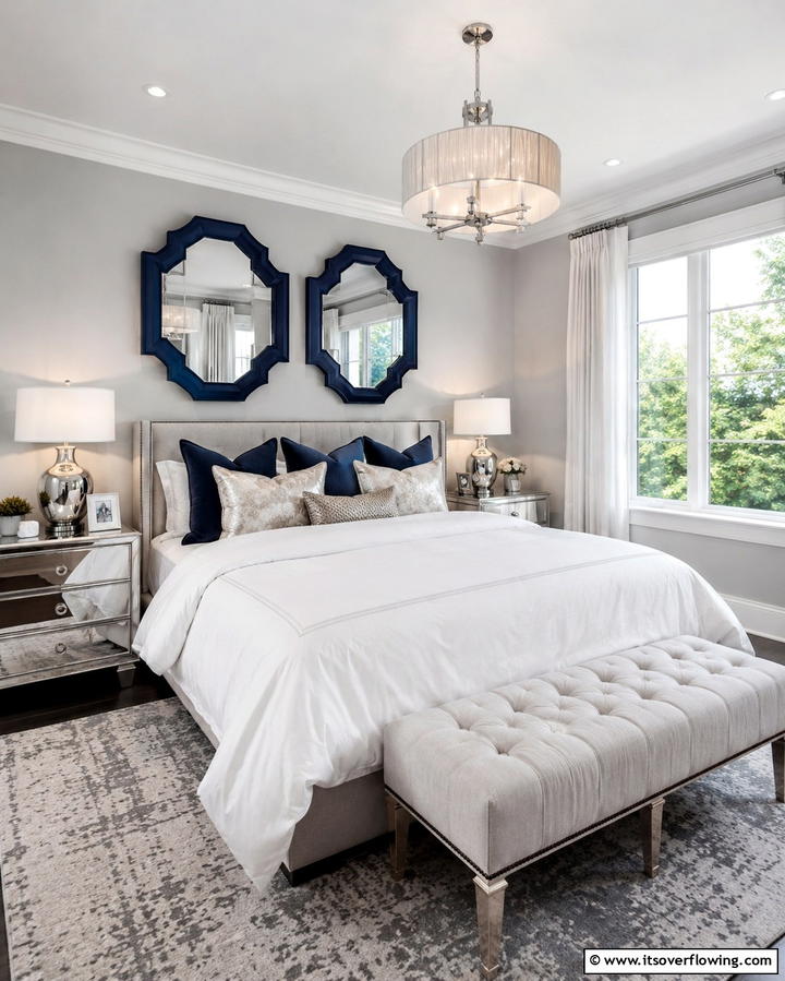 Navy Blue Mirrors - 25 Navy Blue Bedroom Ideas for a Serene Retreat