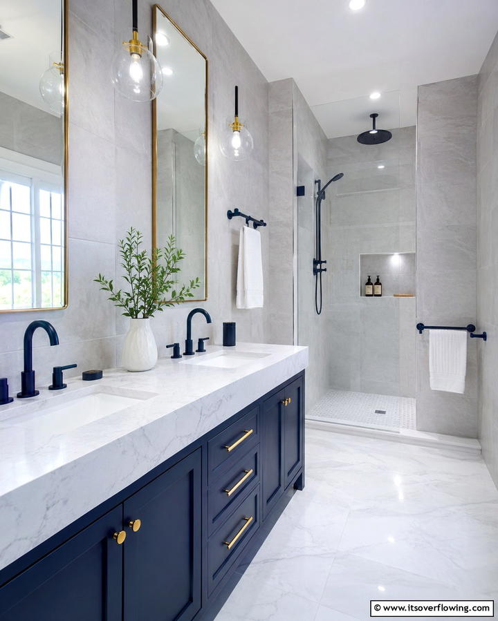 Navy Blue Mirrors - 25 Navy Blue Bathroom Ideas for a Luxurious Look