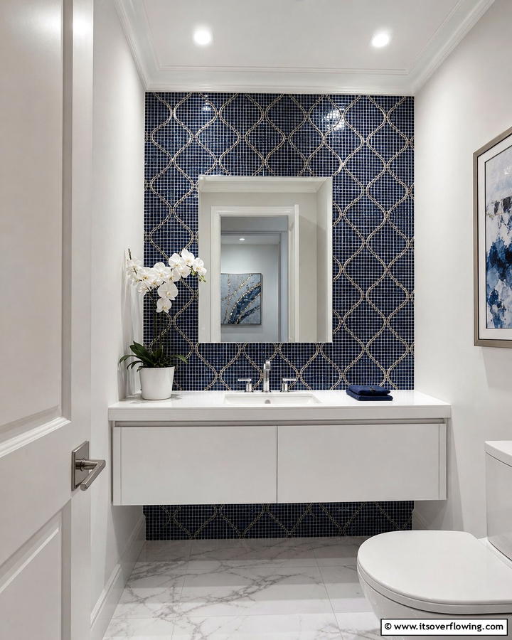 Navy Blue Mosaic Backsplash - 20 Navy Blue Powder Room Ideas for a Chic Look