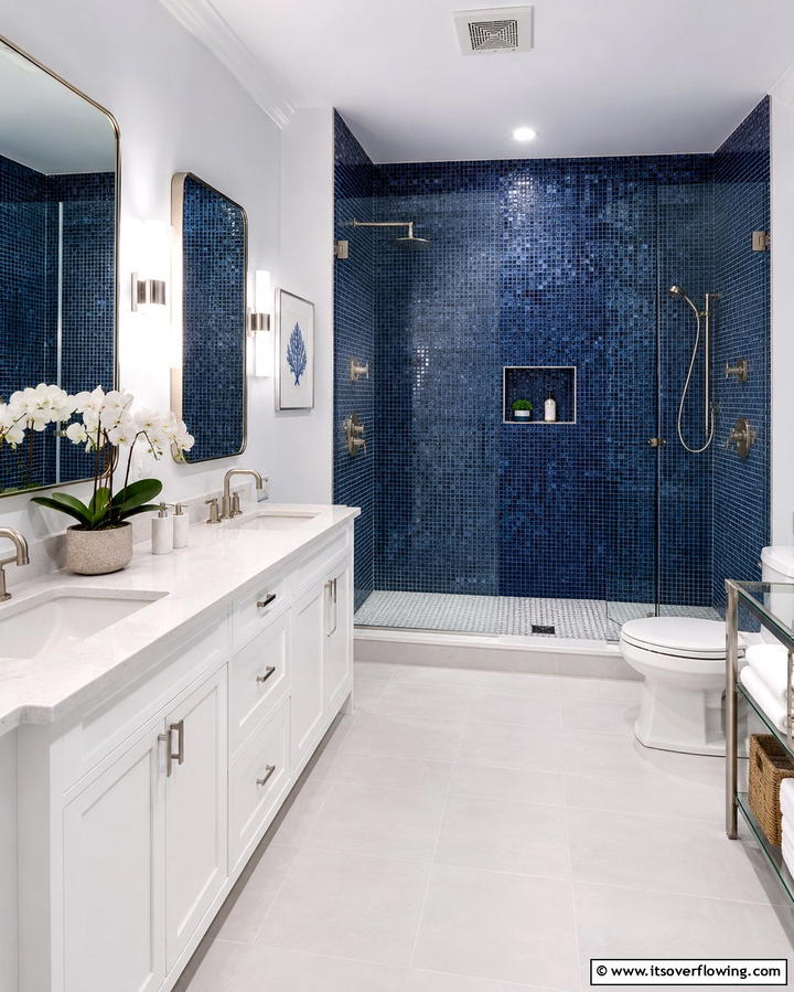 Navy Blue Mosaic Tiles - 25 Navy Blue Bathroom Ideas for a Luxurious Look