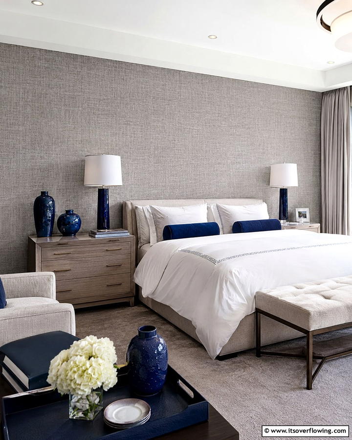 Navy Blue Nightstands with Grey Accents - 25 Navy Blue and Grey Bedroom Ideas for Modern Style