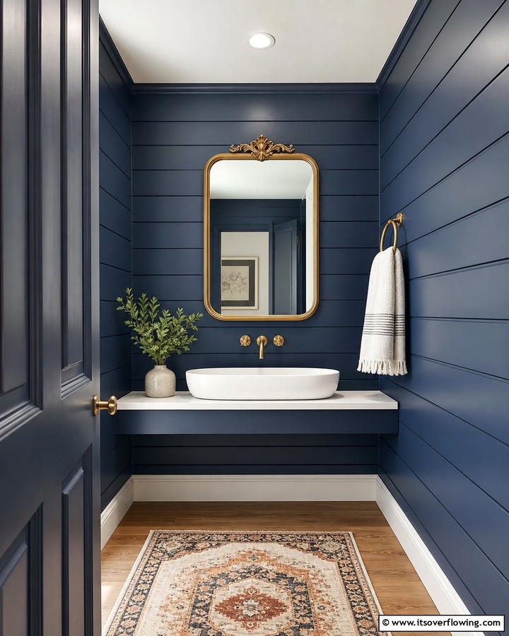 Navy Blue Paneling for Texture - 20 Navy Blue Powder Room Ideas for a Chic Look