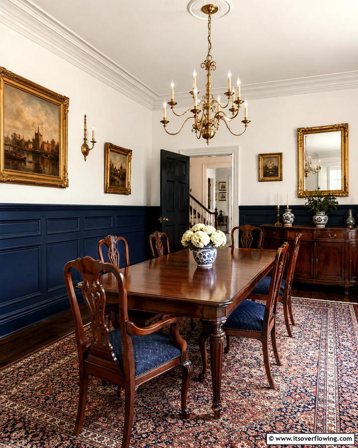 Navy Blue Paneling - 25 Navy Blue Dining Room Ideas for Elegant Gatherings