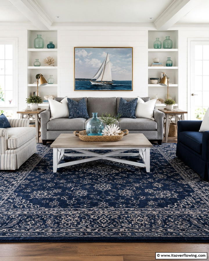 Navy Blue Rug for a Sophisticated Look - 20 Perfect Rug Colors to Pair with a Grey Couch for Any Room