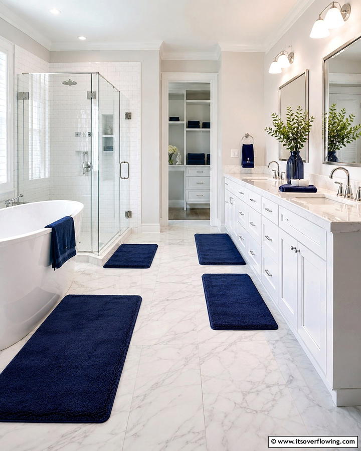 Navy Blue Rugs and Mats - 25 Navy Blue Bathroom Ideas for a Luxurious Look