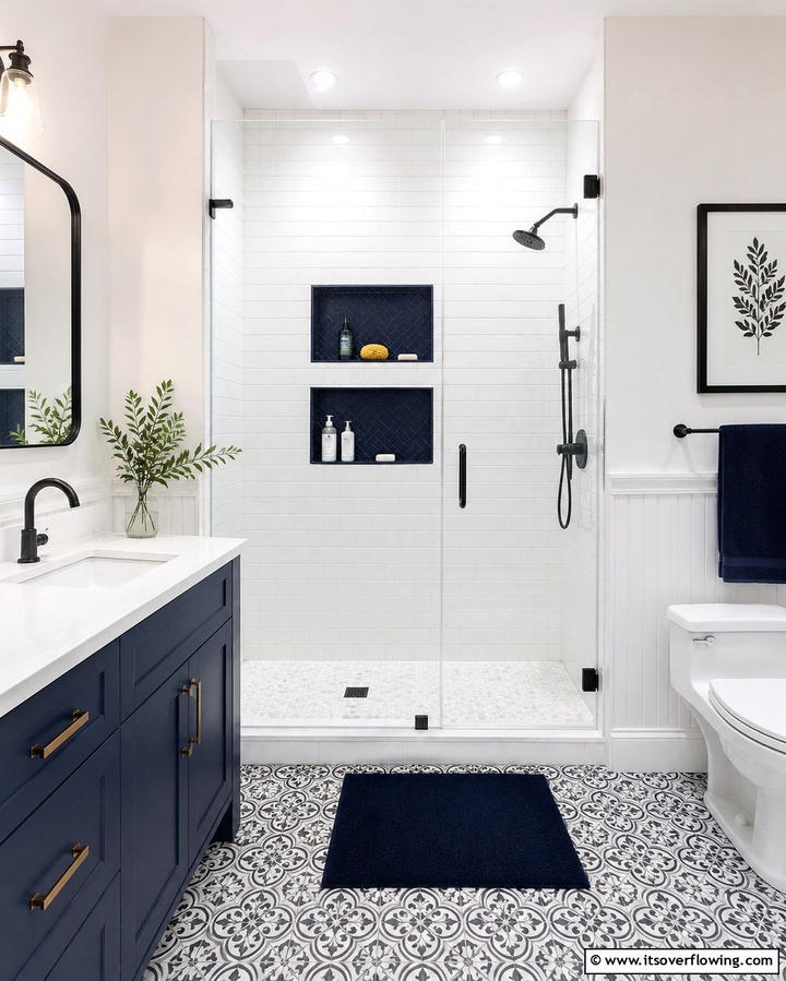 Navy Blue Shower Niches - 25 Navy Blue Bathroom Ideas for a Luxurious Look