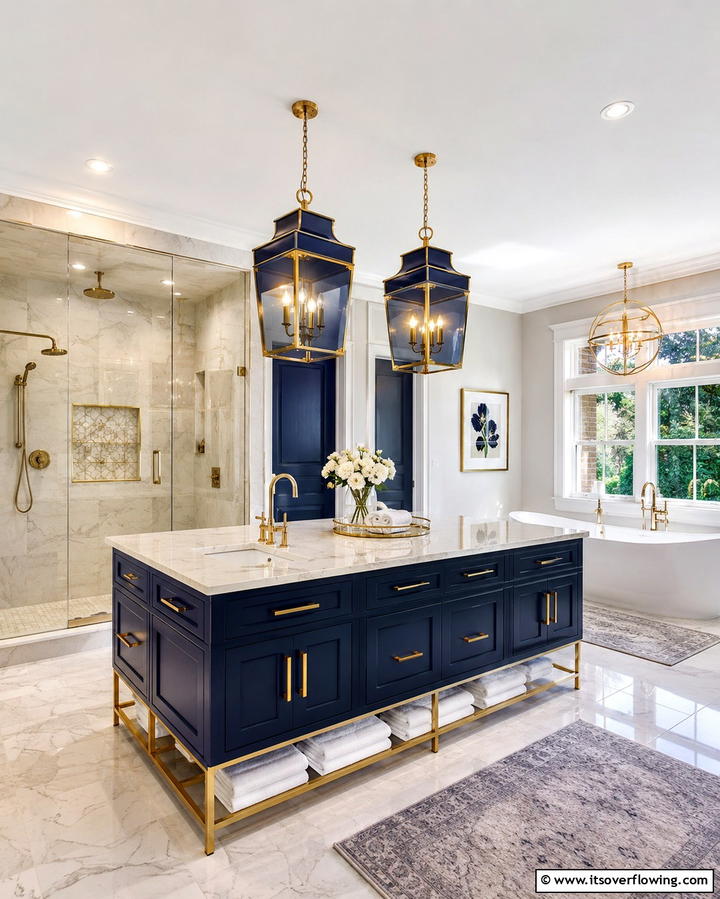 Navy Blue Soap Dispensers - 25 Navy Blue Bathroom Ideas for a Luxurious Look
