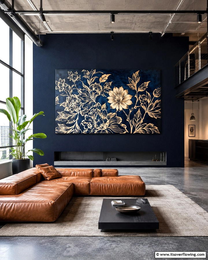 Navy Blue Statement Wall Art - 25 Navy Blue Living Room Ideas for a Cozy Retreat