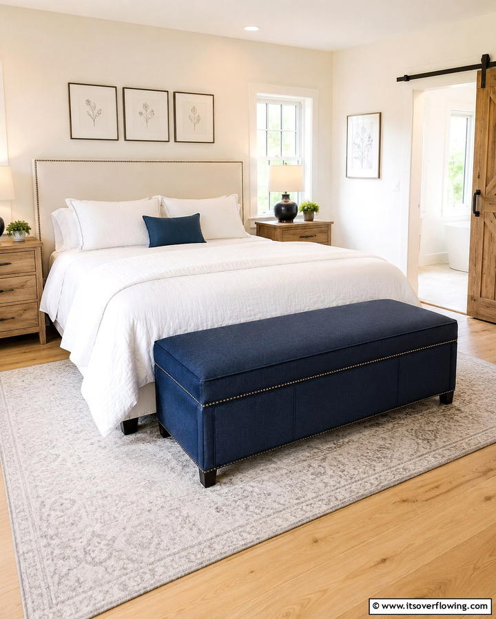 Navy Blue Storage Bench - 25 Navy Blue Bedroom Ideas for a Serene Retreat