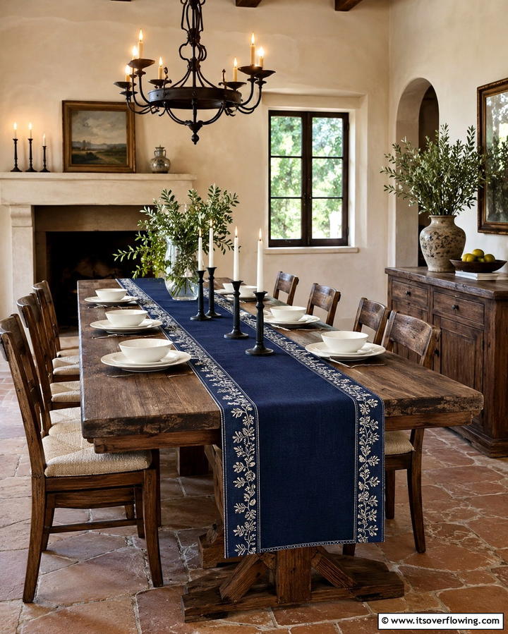 Navy Blue Table Runner - 25 Navy Blue Dining Room Ideas for Elegant Gatherings