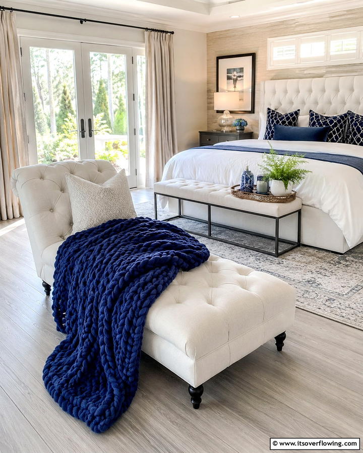 Navy Blue Throw Blanket - 25 Navy Blue Bedroom Ideas for a Serene Retreat