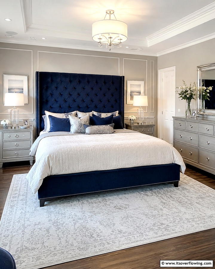 Navy Blue Upholstered Headboard - 25 Navy Blue Bedroom Ideas for a Serene Retreat