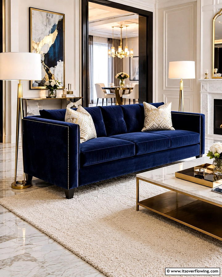 Navy Blue Velvet SofaExact - 25 Navy Blue Living Room Ideas for a Cozy Retreat