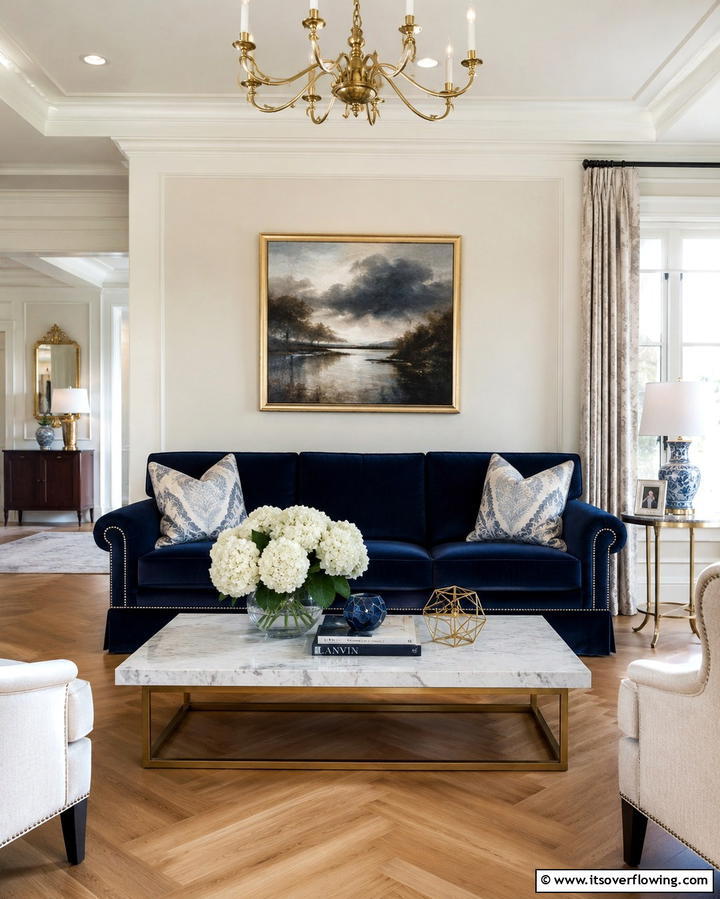 Navy Blue Velvet SofaOne - 25 Navy Blue Living Room Ideas for a Cozy Retreat