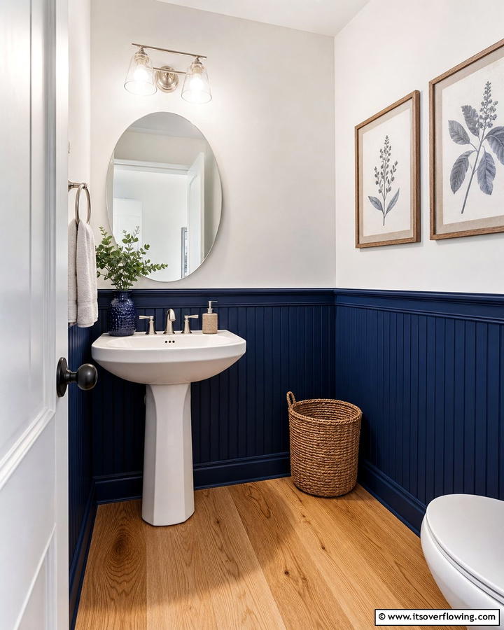 Navy Blue Wainscoting - 20 Navy Blue Powder Room Ideas for a Chic Look