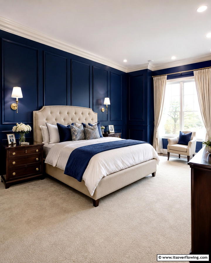 Navy Blue Wall Paneling - 25 Navy Blue Bedroom Ideas for a Serene Retreat