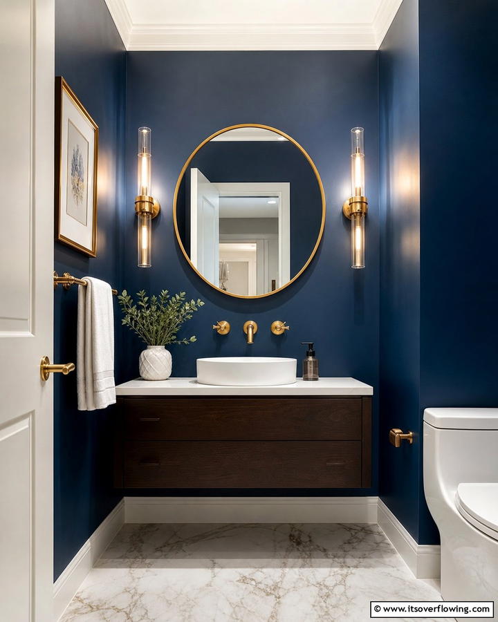 Navy Blue and Brass Fixtures - 20 Navy Blue Powder Room Ideas for a Chic Look