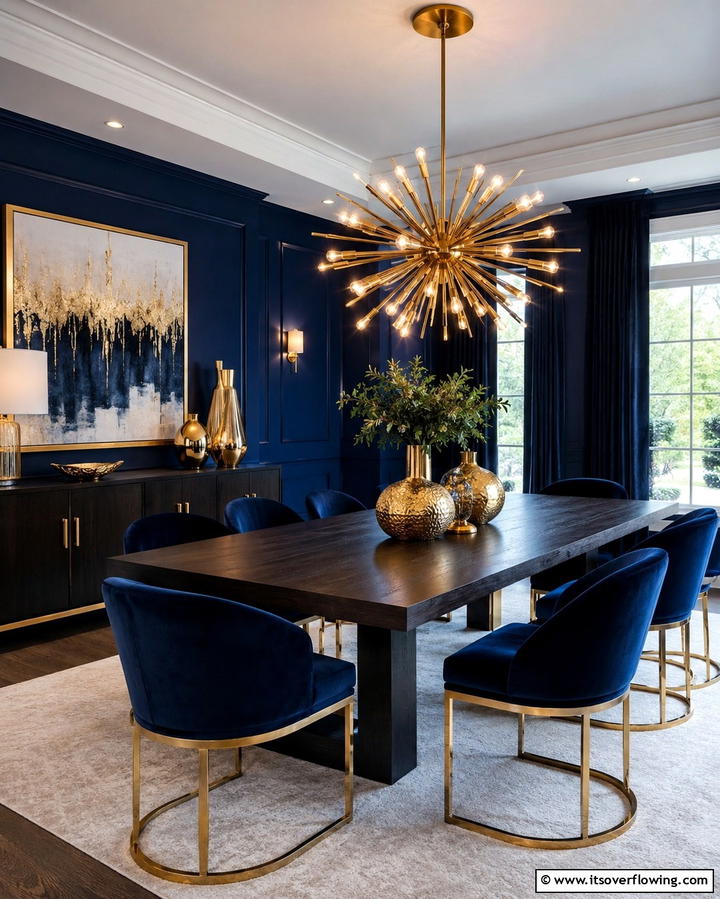 Navy Blue and Gold AccentsExact - 25 Navy Blue Dining Room Ideas for Elegant Gatherings