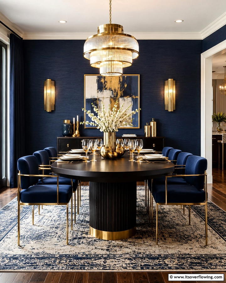 Navy Blue and Gold AccentsOne - 25 Navy Blue Dining Room Ideas for Elegant Gatherings