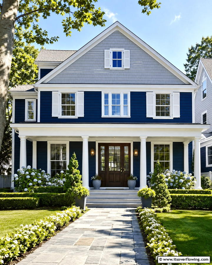 Navy Blue and Light Gray Harmony - 20 Two-tone Siding Designs for Modern Home Exteriors