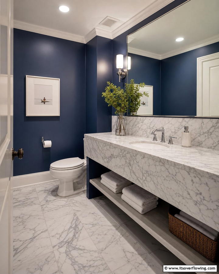 Navy Blue and Marble Combination - 20 Navy Blue Powder Room Ideas for a Chic Look