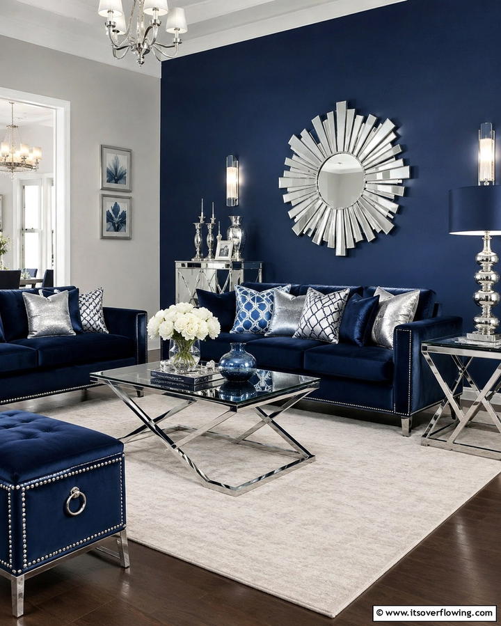 Navy Blue and Silver Decor - 25 Navy Blue Living Room Ideas for a Cozy Retreat