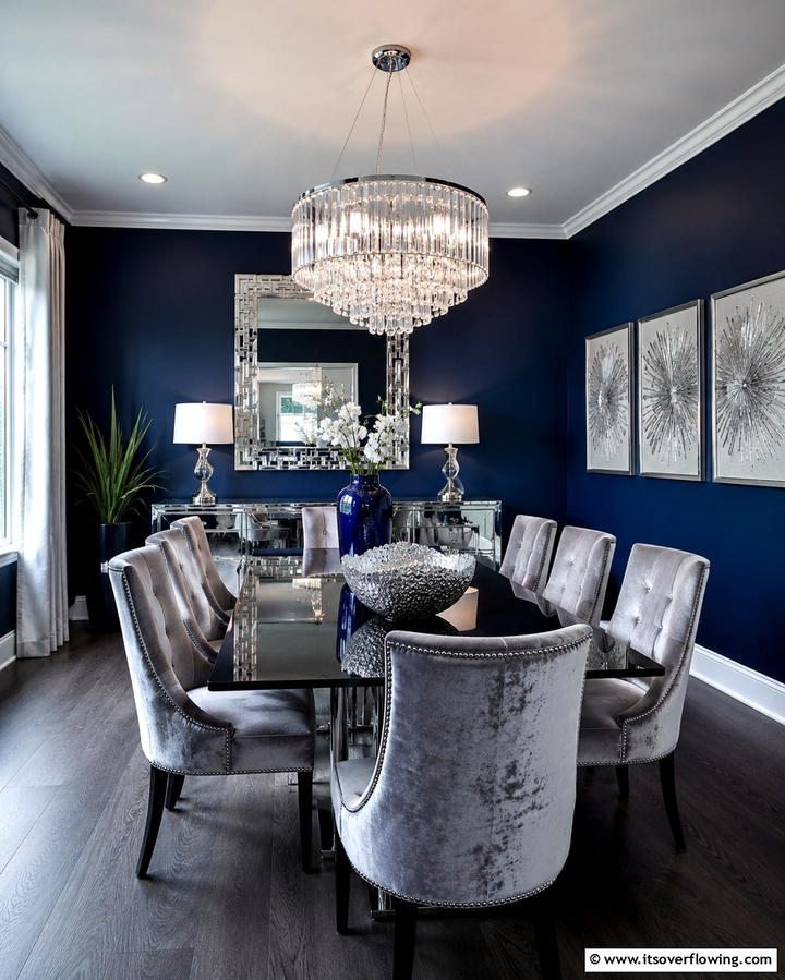 Navy Blue and Silver Theme - 25 Navy Blue Dining Room Ideas for Elegant Gatherings