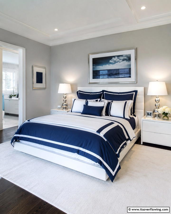 Navy Blue and White Bedding - 25 Navy Blue Bedroom Ideas for a Serene Retreat