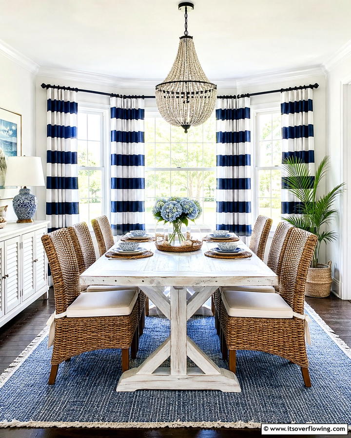 Navy Blue and White Striped Curtains - 25 Navy Blue Dining Room Ideas for Elegant Gatherings