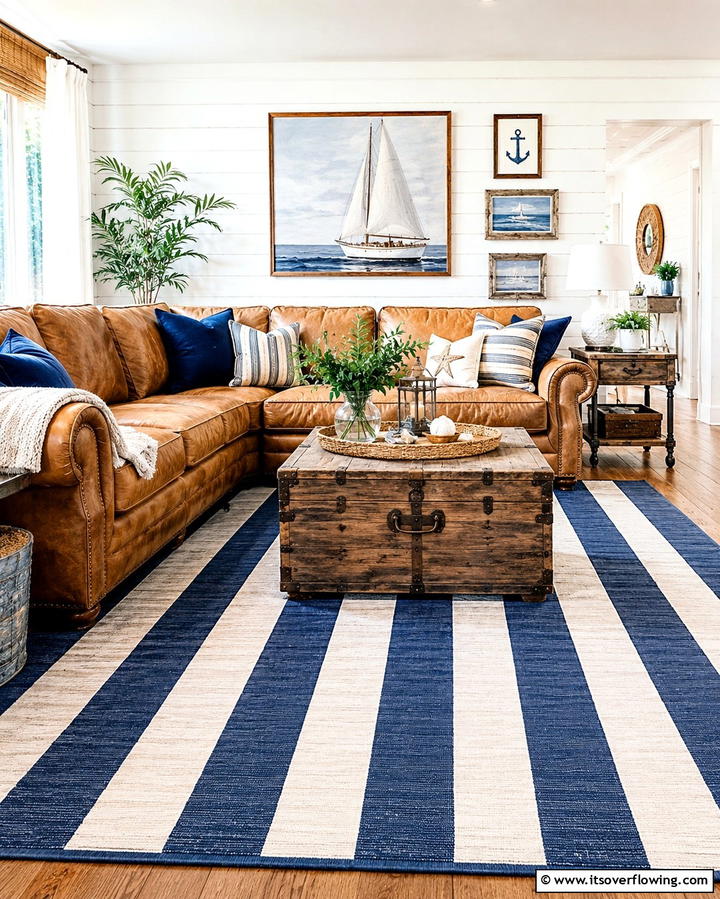 Navy Blue and White Striped Rugs - 25 Navy Blue Living Room Ideas for a Cozy Retreat