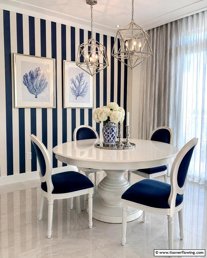 Navy Blue and White Striped Wallpaper - 25 Navy Blue Dining Room Ideas for Elegant Gatherings