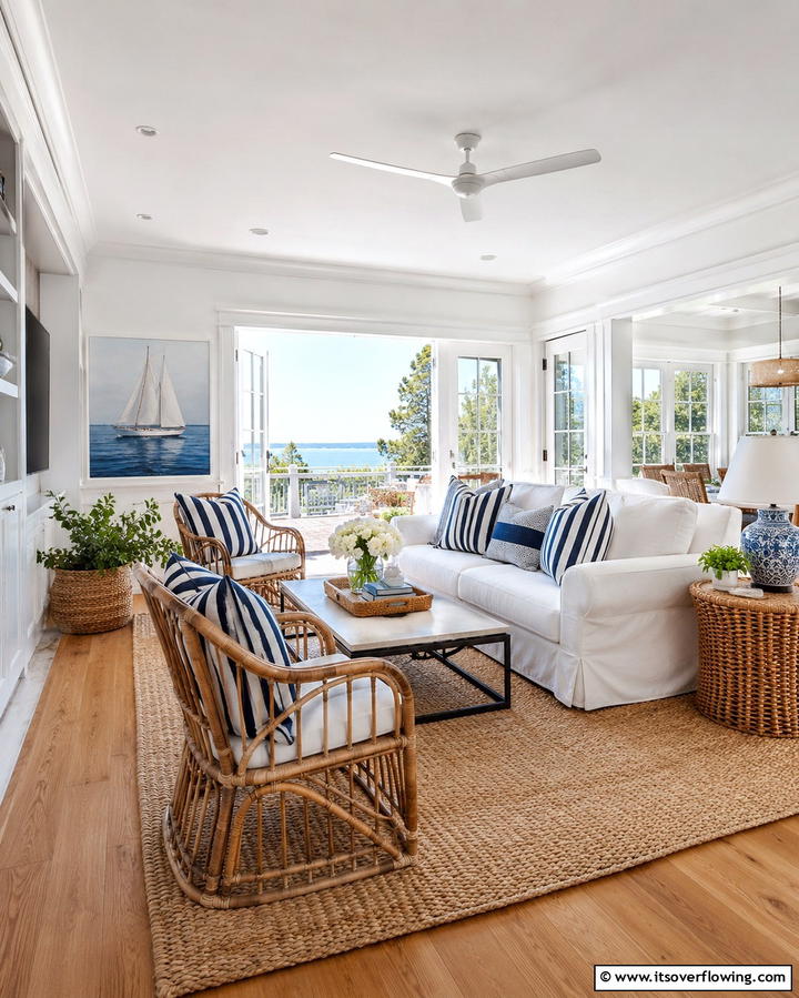 Navy Blue and White Stripes - 25 Navy Blue Living Room Ideas for a Cozy Retreat