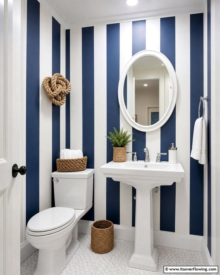 Navy Blue and White Stripes - 20 Navy Blue Powder Room Ideas for a Chic Look