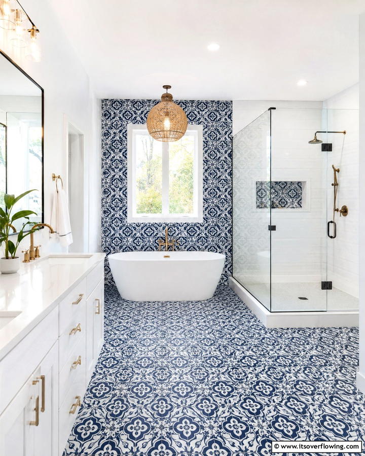Navy Blue and White Tile Patterns - 25 Navy Blue Bathroom Ideas for a Luxurious Look