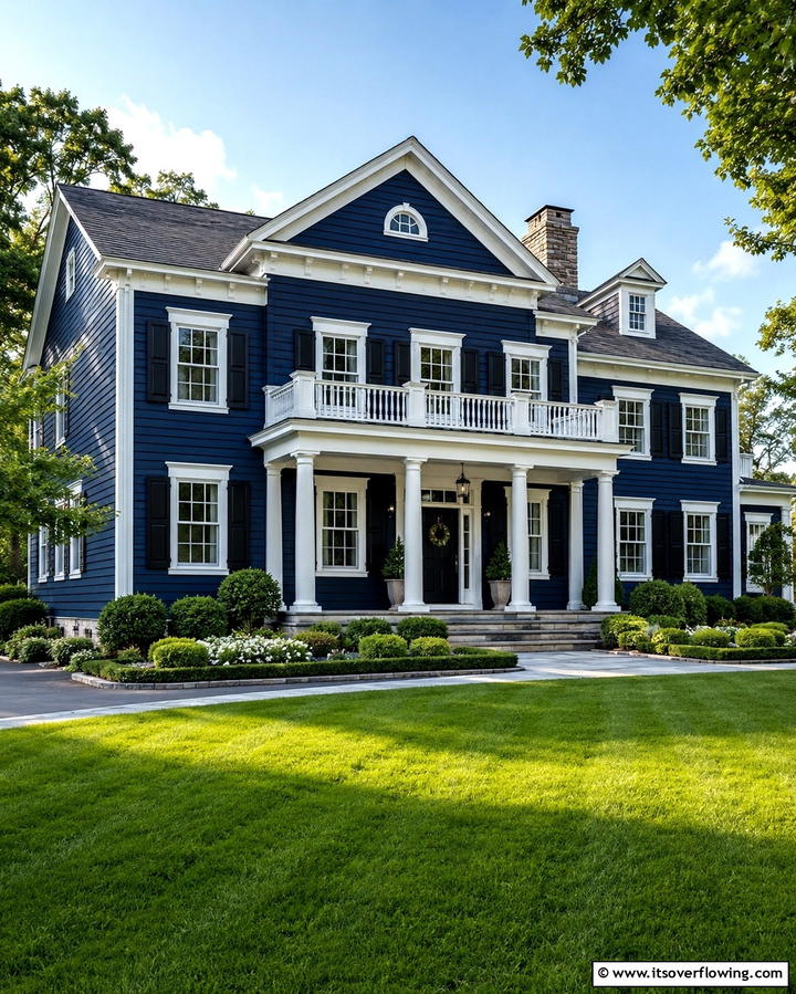 Navy Blue with White Trim - 30 Serene Blue Exterior House Paint Ideas for Curb Appeal