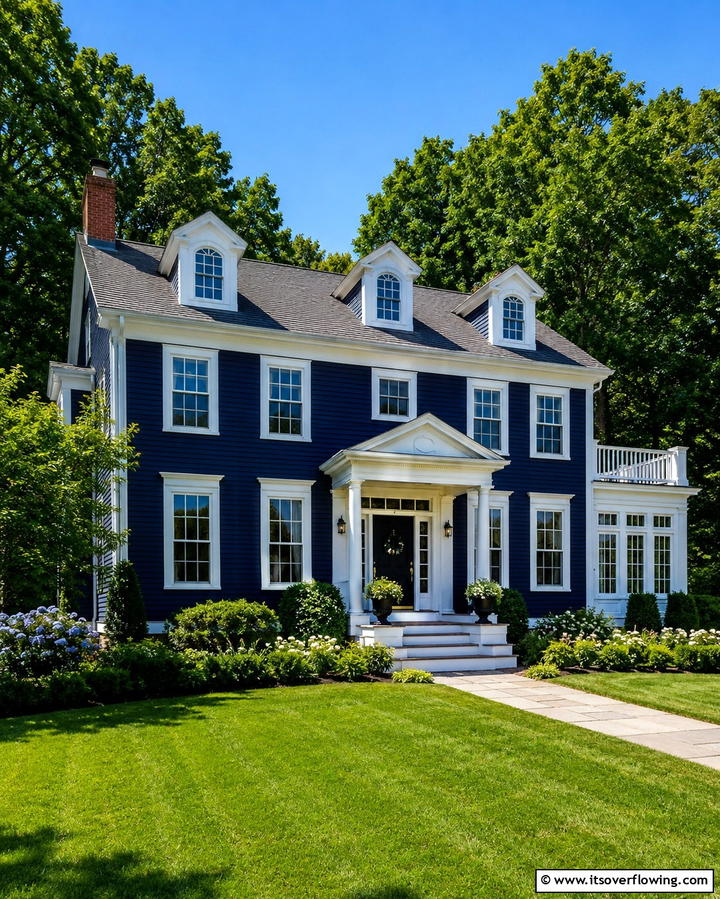 Navy Blue with White Trims - 30 Serene Blue Exterior House Paint Ideas for Curb Appeal