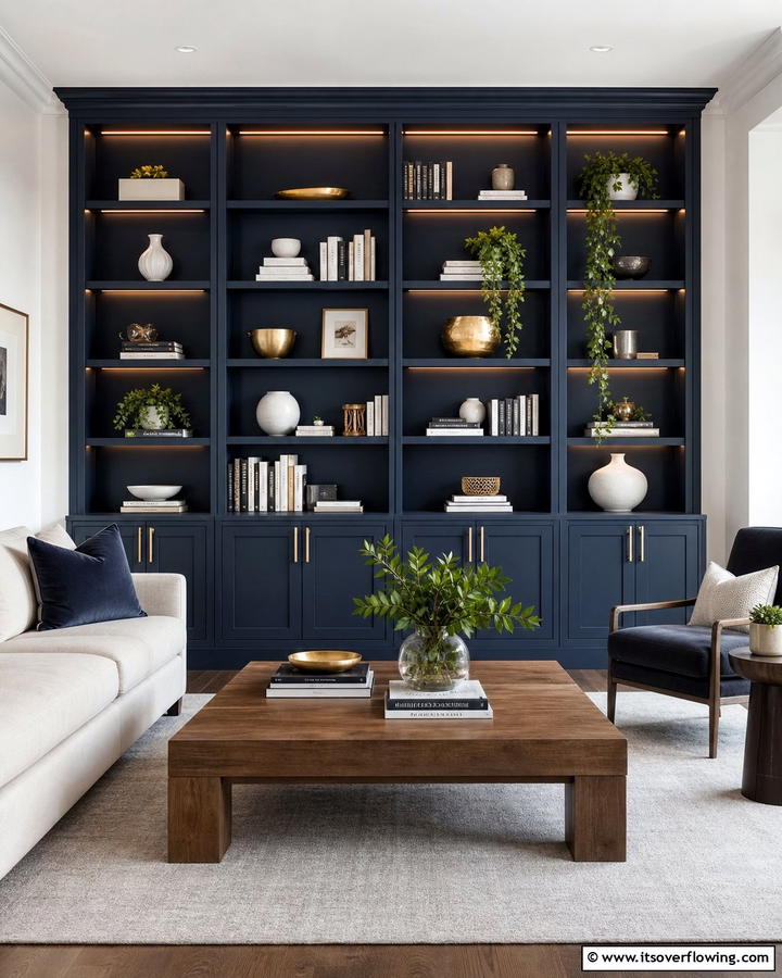 Navy Built In Shelves - 20 Navy Living Room Ideas for a Bold Statement