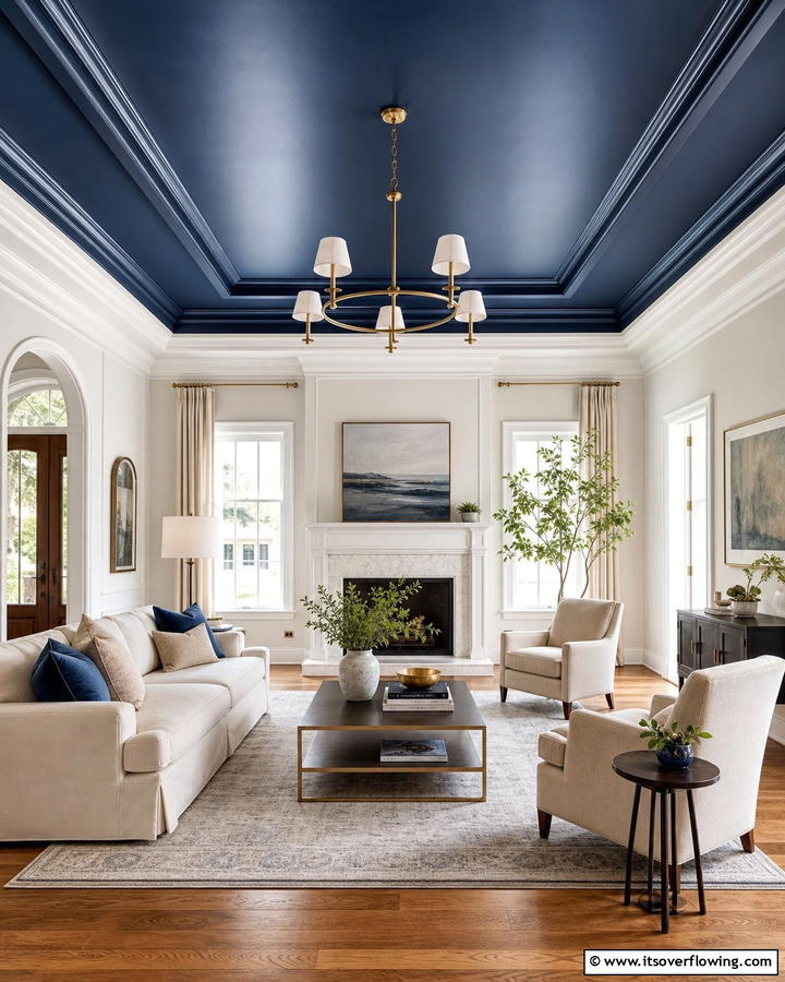 Navy Ceiling - 20 Navy Living Room Ideas for a Bold Statement
