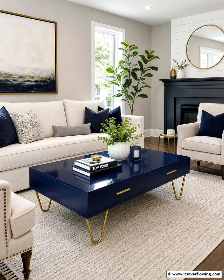 Navy Coffee Table - 20 Navy Living Room Ideas for a Bold Statement