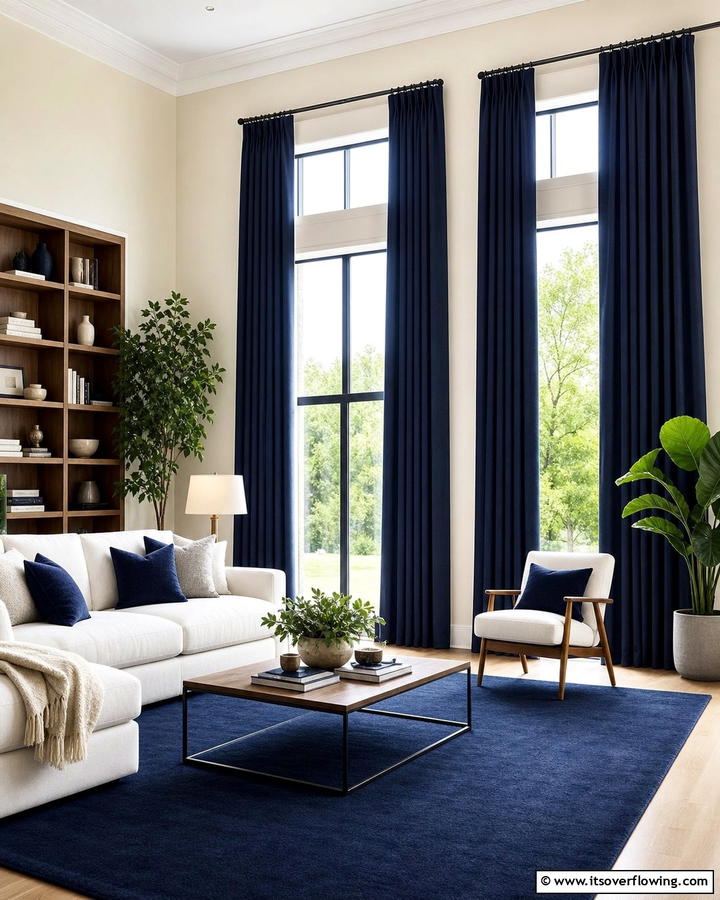Navy Curtains - 20 Navy Living Room Ideas for a Bold Statement