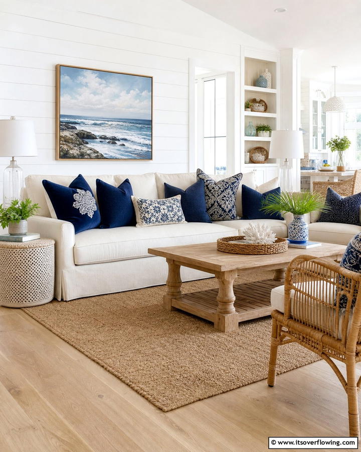 Navy Throw Pillows - 20 Navy Living Room Ideas for a Bold Statement