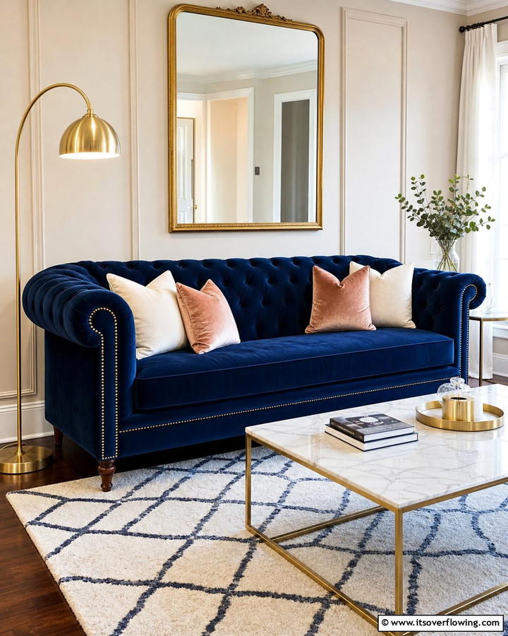 Navy Velvet Sofa - 20 Navy Living Room Ideas for a Bold Statement