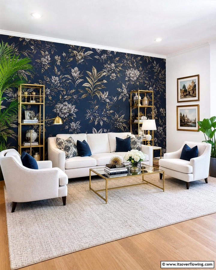 Navy Wallpaper - 20 Navy Living Room Ideas for a Bold Statement