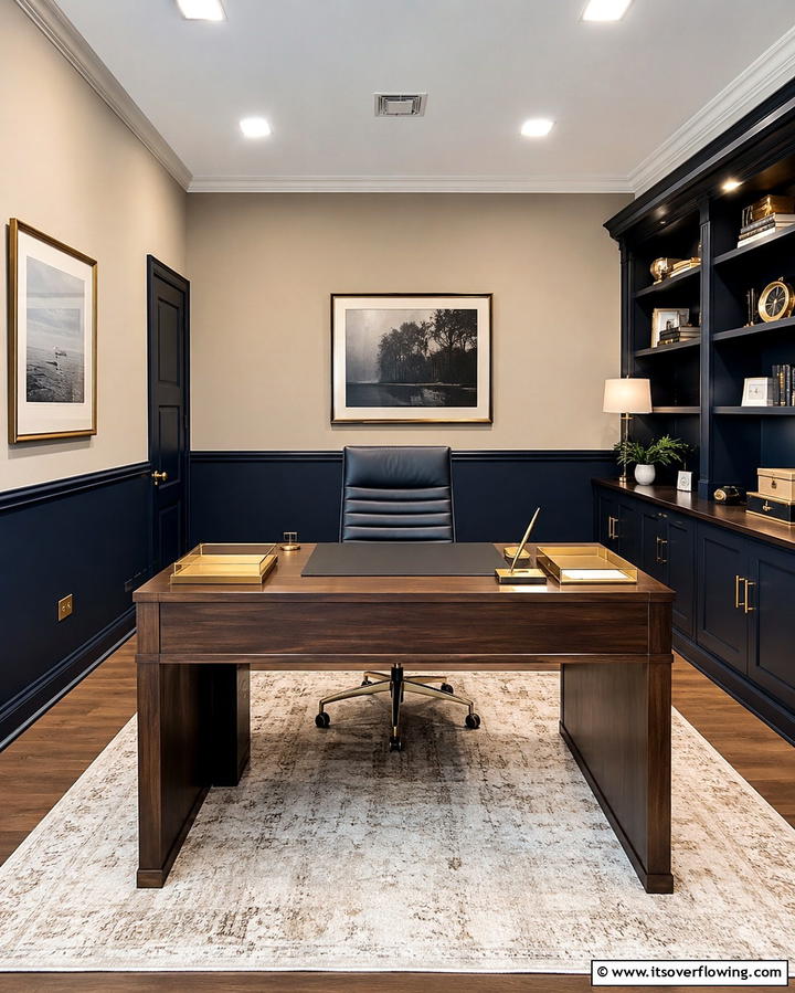 Navy and Beige Sophistication - 30 Two-Tone Wall Paint Ideas to Elevate Your Interior Design