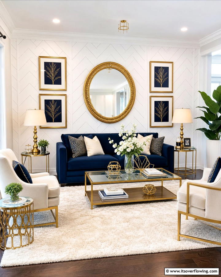 Navy and Gold Accents - 20 Navy Living Room Ideas for a Bold Statement