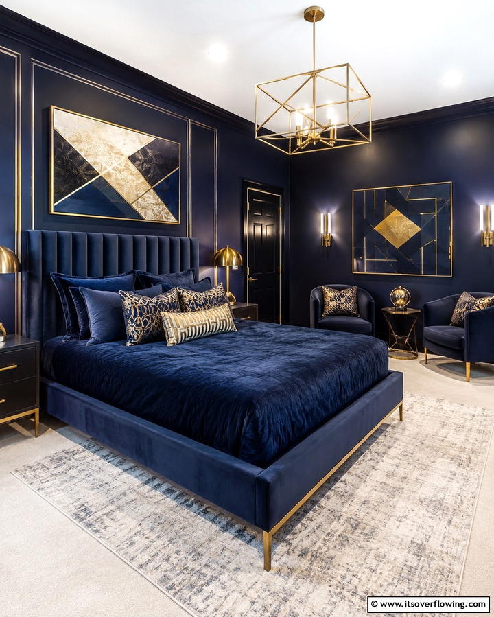 Navy and Gold Elegance - 25 Man Cave Bedroom Ideas for the Ultimate Retreat
